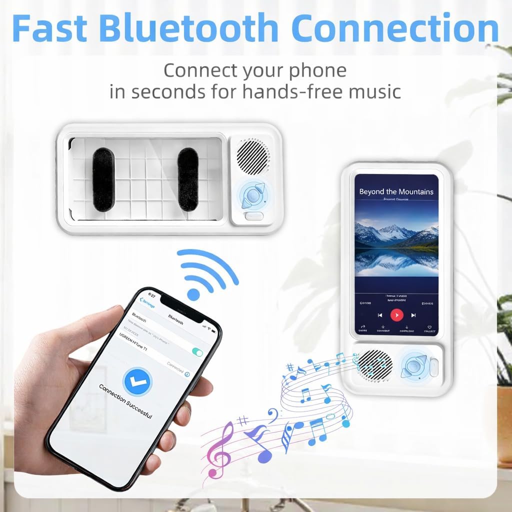 Shower Phone Holder with Bluetooth Speaker - Waterproof Wall-Mounted Shower Phone Case, Hands-Free Music Playback, Anti-Fog & Sensitive Touchscreen Case Stand for Phones Accessories Gift for Men Women