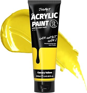 JusArt Acrylic Paint Canary Yellow Tubes 250ml 8.45 oz, Non Toxic Craft Paint, No Fading Rich Pigment for Canvas Painting, Wood, Fabric, Clay, Stone, Ceramics Art Supplies for Artists, Adults