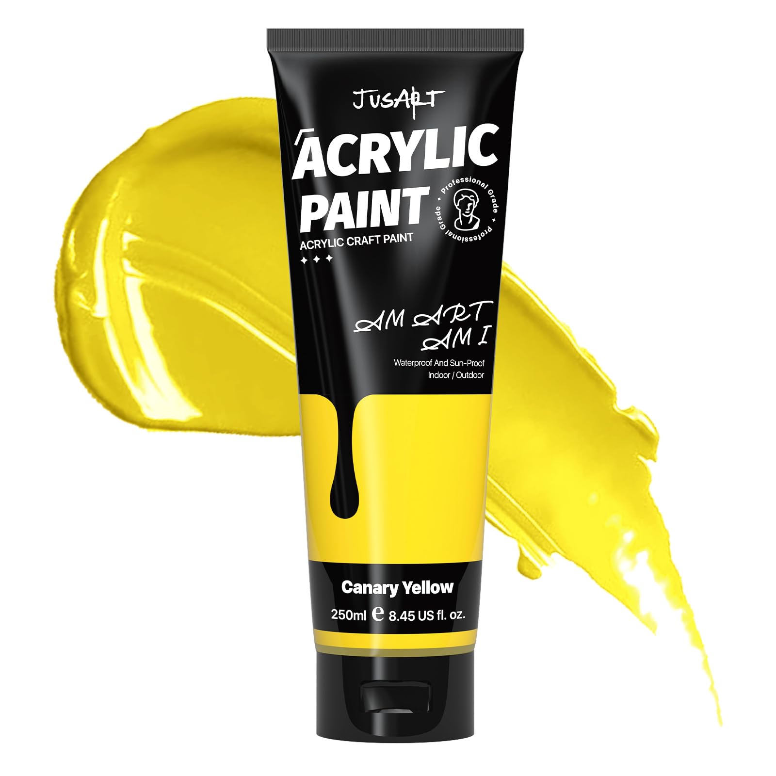 JusArt Acrylic Paint Canary Yellow Tubes 250ml, Non Toxic Craft Paint, No Fading Rich Pigment for Canvas Painting, Wood,Fabric, Clay,Stone, Ceramics Art Supplies for beginners and professional artists
