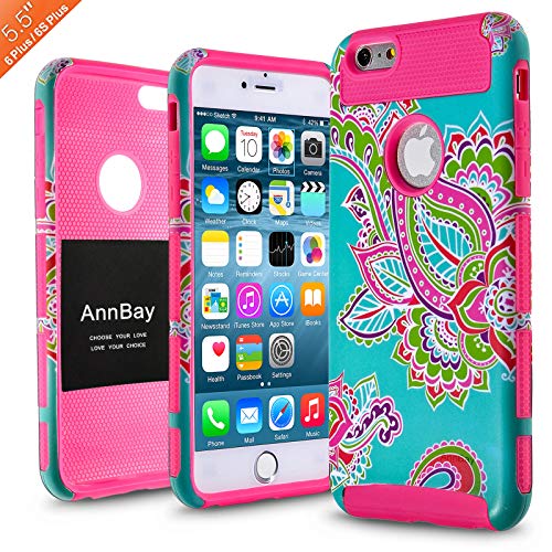 iPhone 6 Plus Case, iPhone 6 Plus 5.5 Inch Case,AnnBay iPhone 6 Plus High Impact ShockProof Hybrid Heavy Duty Armor Case Cover (Totem Tribal Flower Hot Pink)