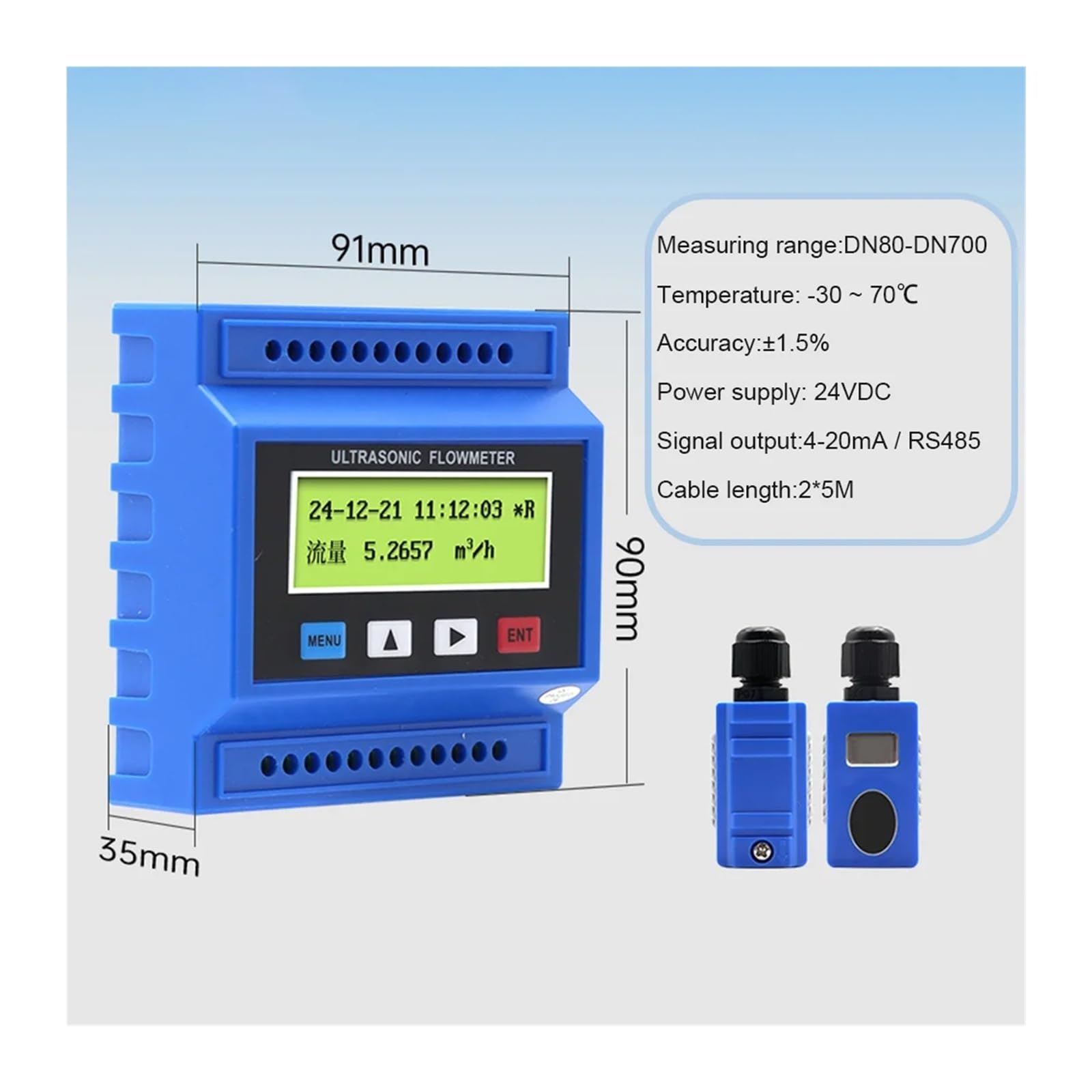 Caudalímetro ultrasónico con sensores de abrazadera TS/TM/TL-1, caudalímetro instantáneo acumulativo líquidos, DN15-DN6000 Alta sensibilidad(DN50-700)
