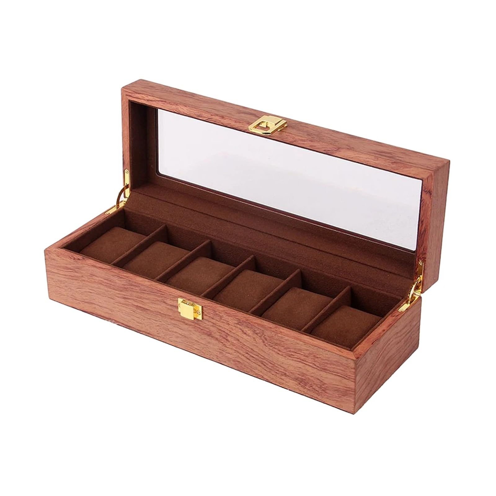 Uhrenbox 6 Slots Holz Uhr Display Box Fall Glas Top Locking Lagerung Organizer Uhr Organizer Display Halter Boxen for Männer Frauen Uhrenkoffer(BROWN03)