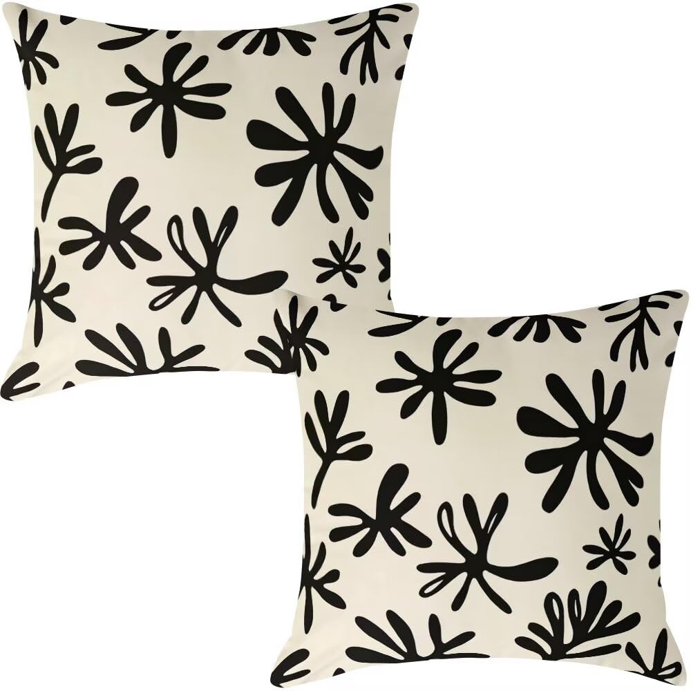 Federe Cuscini Divano 60x60 cm Federe Morbido Copricuscini Beige Nero in Velluto, 2 Pezzi Copri Cuscini per Divano Moderno Decorativi Federa Cuscino Astratto per Camera da Letto Soggiorno (IU91)