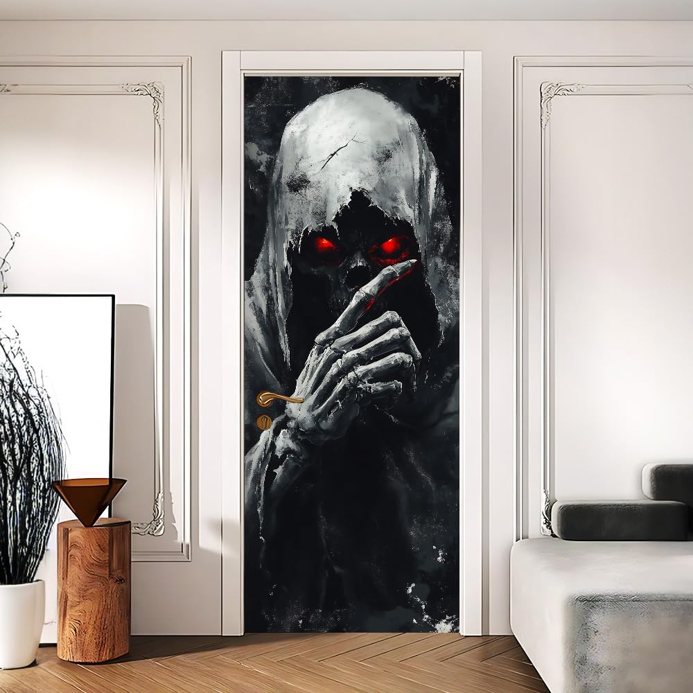 Gothic Grim Reaper Door Mural Peel and Stick Halloween Door Cover