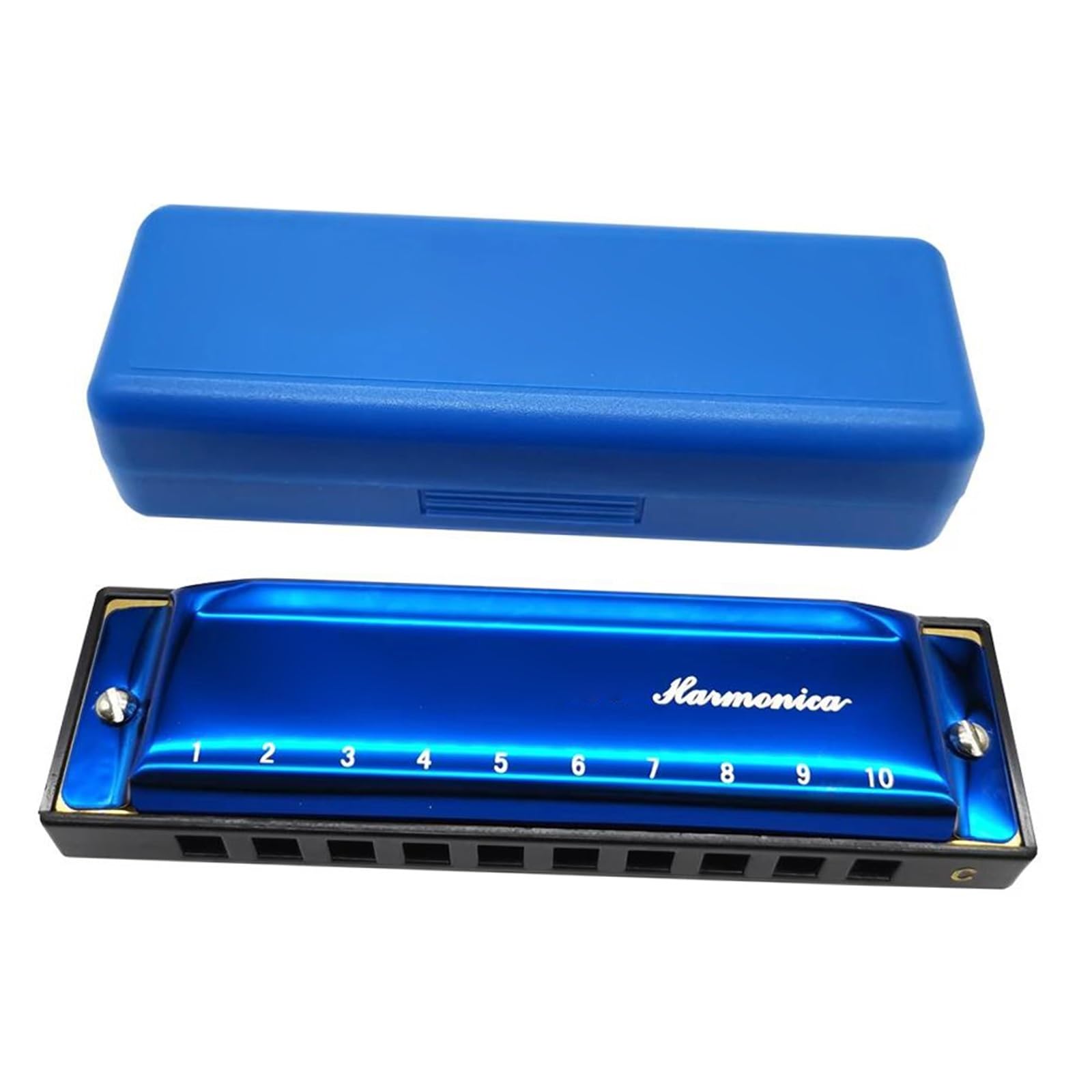 Zestaw Harmonijkowy 10-otworowa Harmonijka Ustna Blues Diatonic Mouth Harp Dostępna W Trzech Kolorach Początkujący Dorośli Profesjonalni Gracze Instrumenty(Blue)