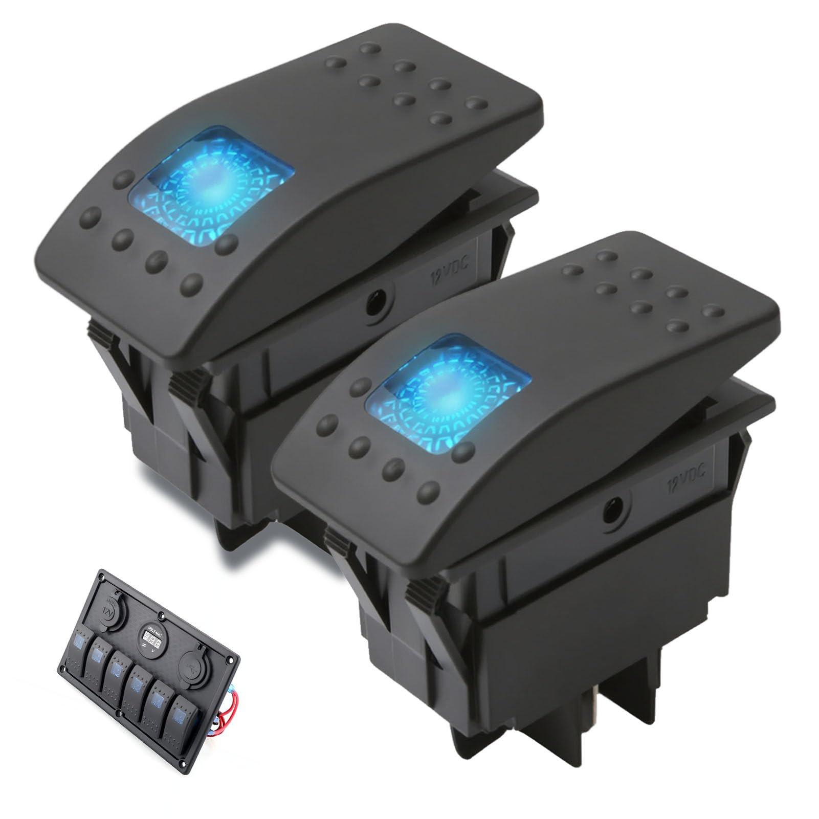 2 PCS Barcos Balancín Interruptor, 12V 20A 4-Pin RK1-06N-BU Azul LED ON/OFF Prueba de Agua Interruptor Impermeable Adecuado para Yates/Automóviles/Camiones/Remolques/Aspersores Modificados