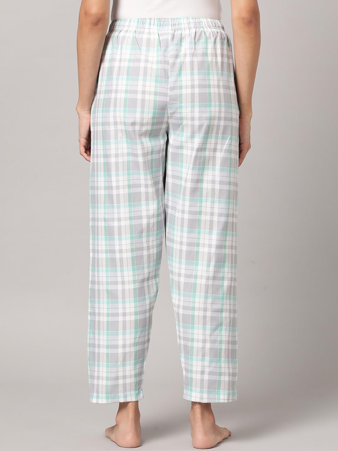 KRYPTIC Women Grey Checked Lounge Pyjama - Pure Cotton, Relaxed fit, Ultra Soft(Grey ;M) - Image 4 thumbnail