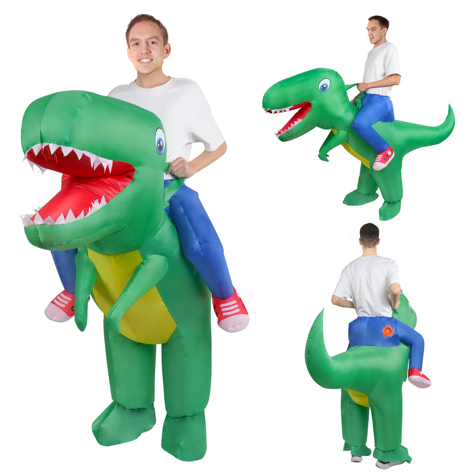 AOOWU Dino Kostüm, Dinosaurier Aufblasbares Kostüm, Erwachsene Dinosaurier Kostüm Lustige Aufblasbare Kostüme, Halloween-Kleid Lustiges Kostüm für Karneval Party Geburtstags-Geschenk