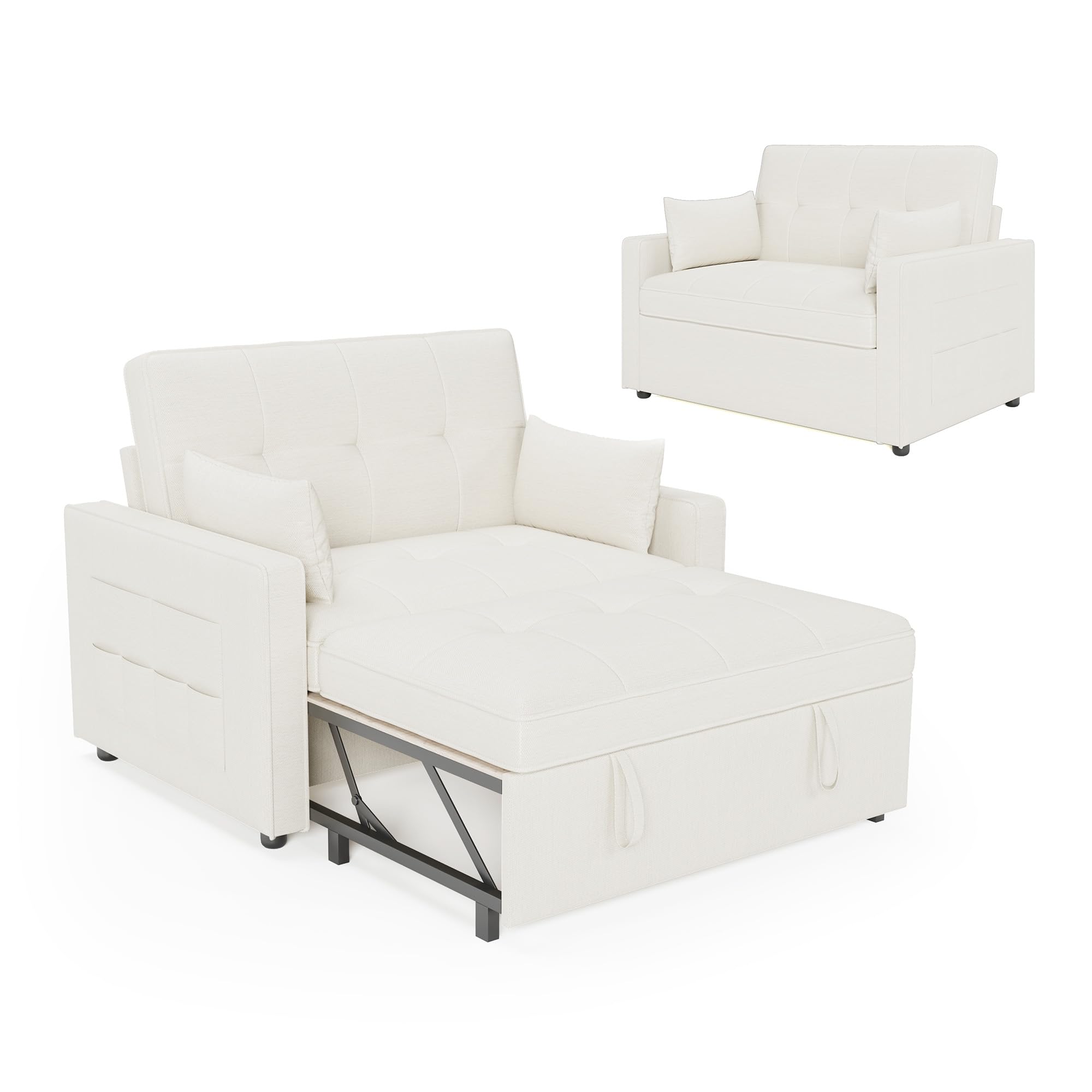 LUXOAK Schlafsofa 3-in-1 Schlafcouch mit Kissen und Seitentasche, 186 x 122 cm mit 5-stufig Verstellbarer Rückenlehne