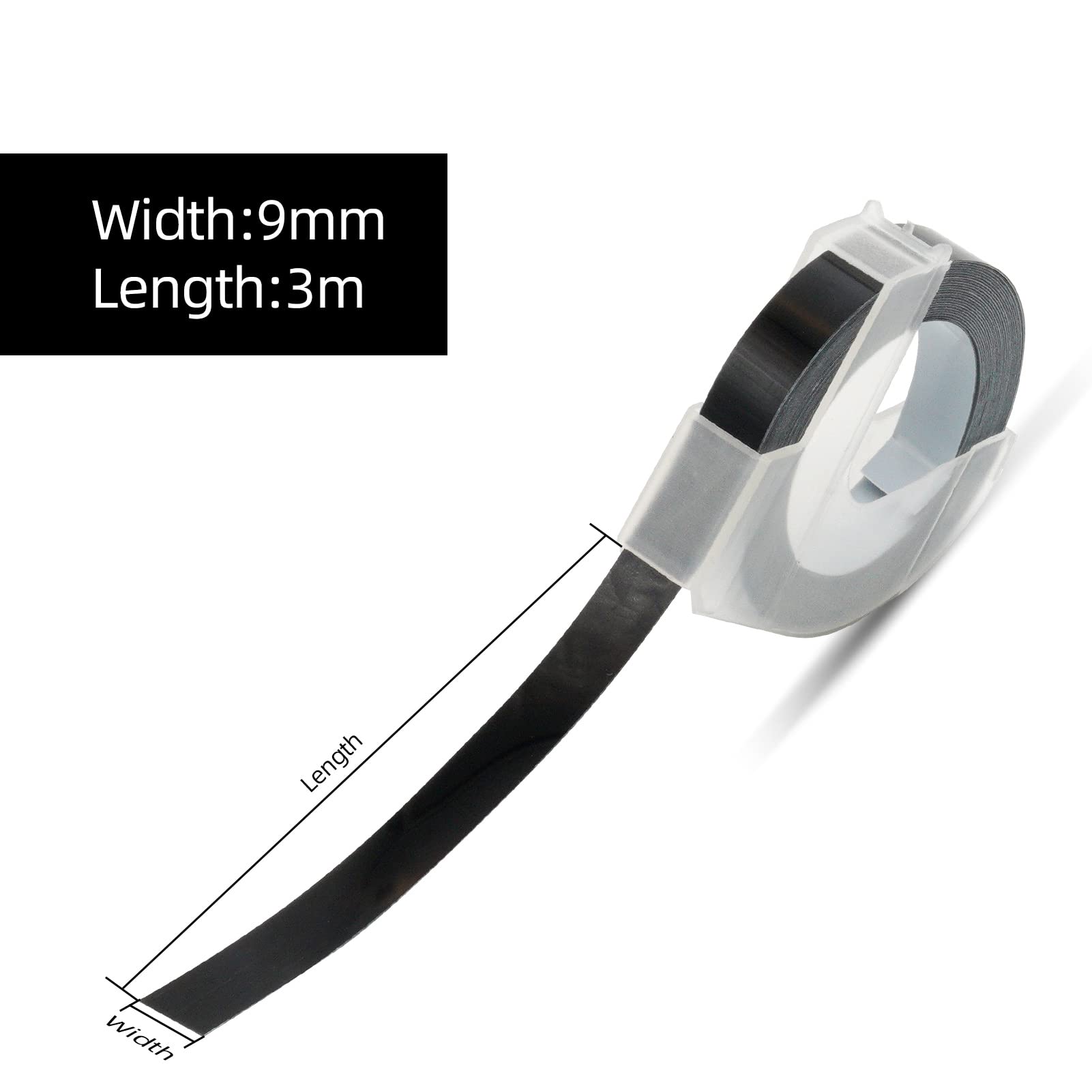 5 x 523809 9 mm Tape Compatible for Dymo Omega 3D 3/8 Inch Black Label Tape Replacement for Dymo Omega Embossing Junior LabelWhite on Black - Image 3