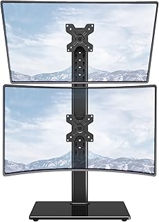 MOUNTUP Vertical Dual Monitor Stand, Stack Two Screens up to 32 inches,33 Lbs, Free-Standing Monitor Desk Mount, Monitor Riser with Swivel, Tilt, Height Adjustable, VESA Stand 100 x 100mm, 75 x 75mm