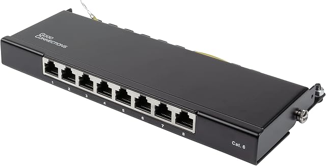 Good Connections® Patch panel/patch panel - desktop - cat. 6, 250 MHz - gigabit capable - 8 port - 0.5 HE - STP shielded - tool opening - jet black (RAL9005)