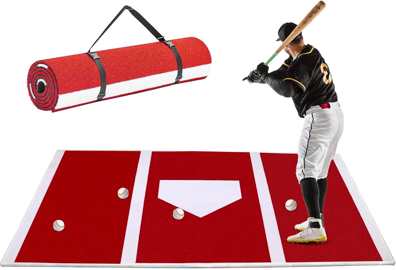 Hitting Mat, with Home Plate Batters Box Turf Mat, Baseball Practice Hitting Mat, Home Plate, Batters Box Anti-Fade Turf for Batting Stance Practice