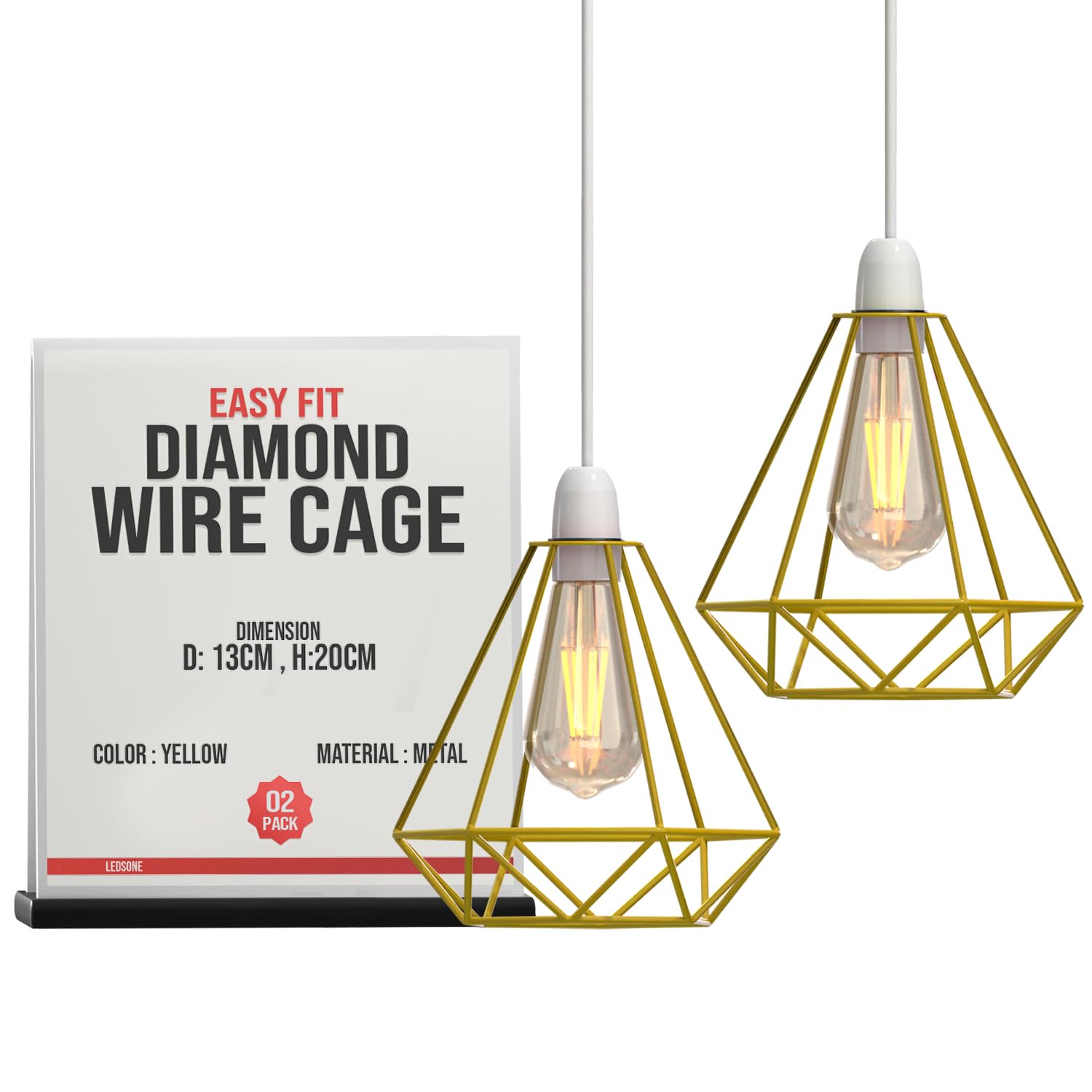 2 Pack of Vintage Ceiling Pendant Light Fitting, 20 cm Geometric Cage E27 Industrial Hanging Light Fixture Metal Chandelier Lamp Shade for Bedroom Living Room Dining Room