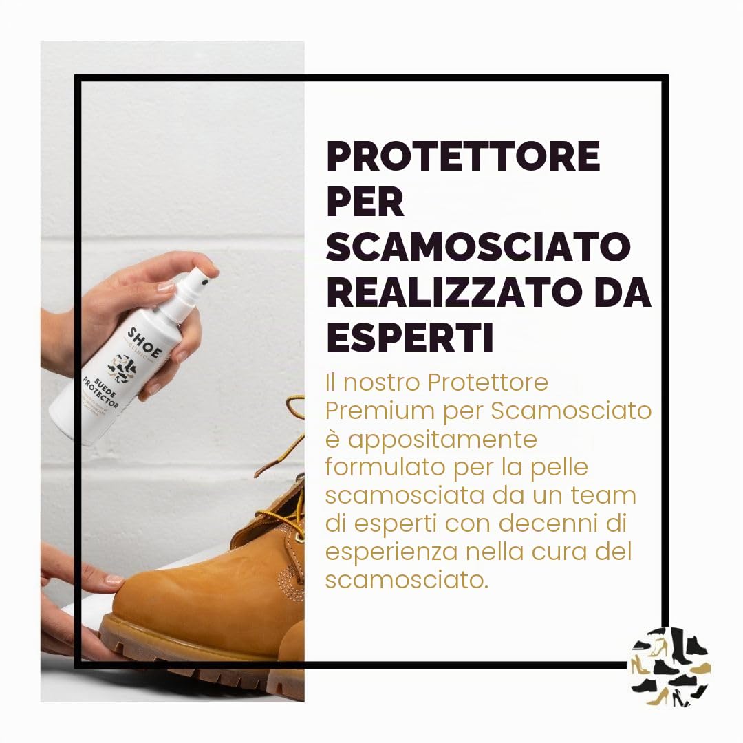 Shoe Clinic Kit per la pulizia delle scarpe in camoscio e nabuk | Detergente per camoscio e spray protettivo con spazzola in pelle scamosciata | Pulisce, protegge e cura