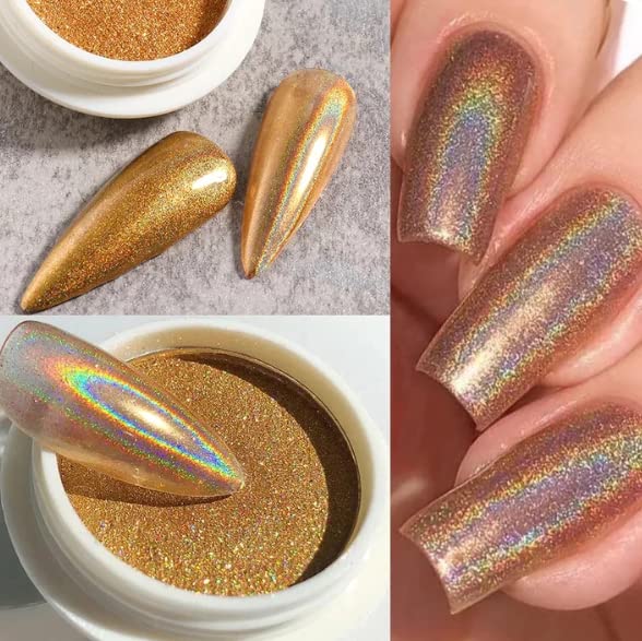 D.B.Z. ® Holographic Laser Powder Holo Golden for Nails Mirror Chameleon Effect Multi Chrome Manicure Pigment Glitter Salon Home Nail Art DIY-image-11