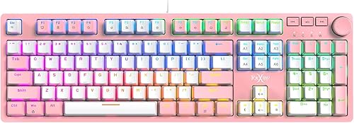 Miniatura 1 de HKM-95 - Teclado mecánico con cable para juegos, retroiluminado RGB de tamaño completo con perilla de control de medios, interruptores Outemu, USB