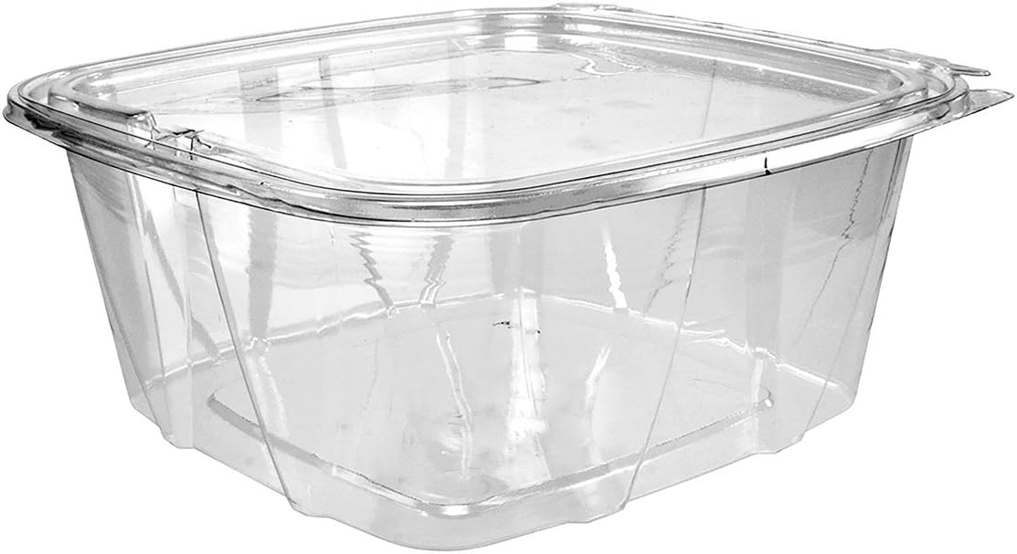 Dart CH64DEF 64 oz Tamper-Resistant Clear Hinged Container with Flat Lid (Case of 200)