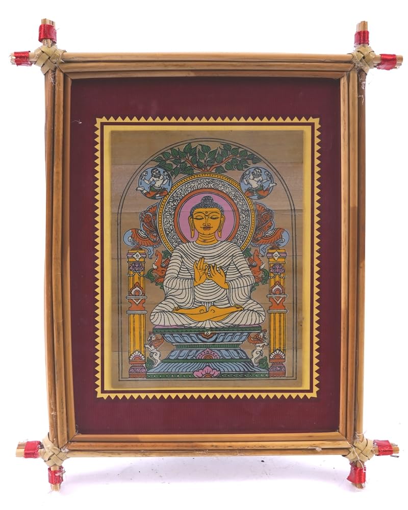 Village Kraft Palm Leaf Painting For Wall Decoration, Paintings for Living Room, Bedroom & Office Wall | Theme : Buddha, Size : 8 * 6 inches (8P6033)