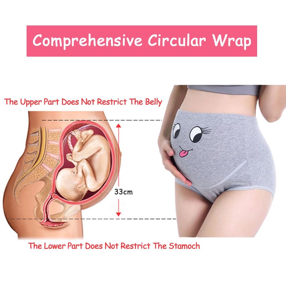 Bragas De Maternidad para Mujer - Paquete De 3 Elásticas De Cintura Alta De Algodón con Estampado Sonriente