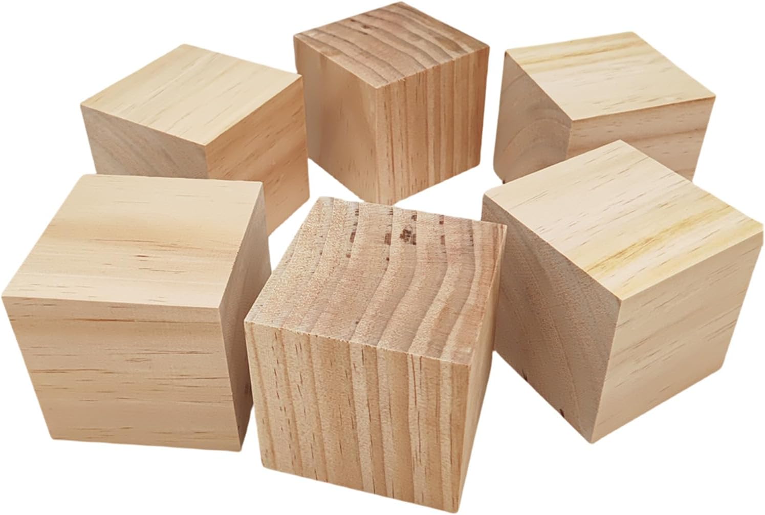 6PCS Unfinished Wooden Cubes, 3 Inch Blank Square Wood Blocks Natural Wooden Blocks for Crafts, Carving and DIY Projects
