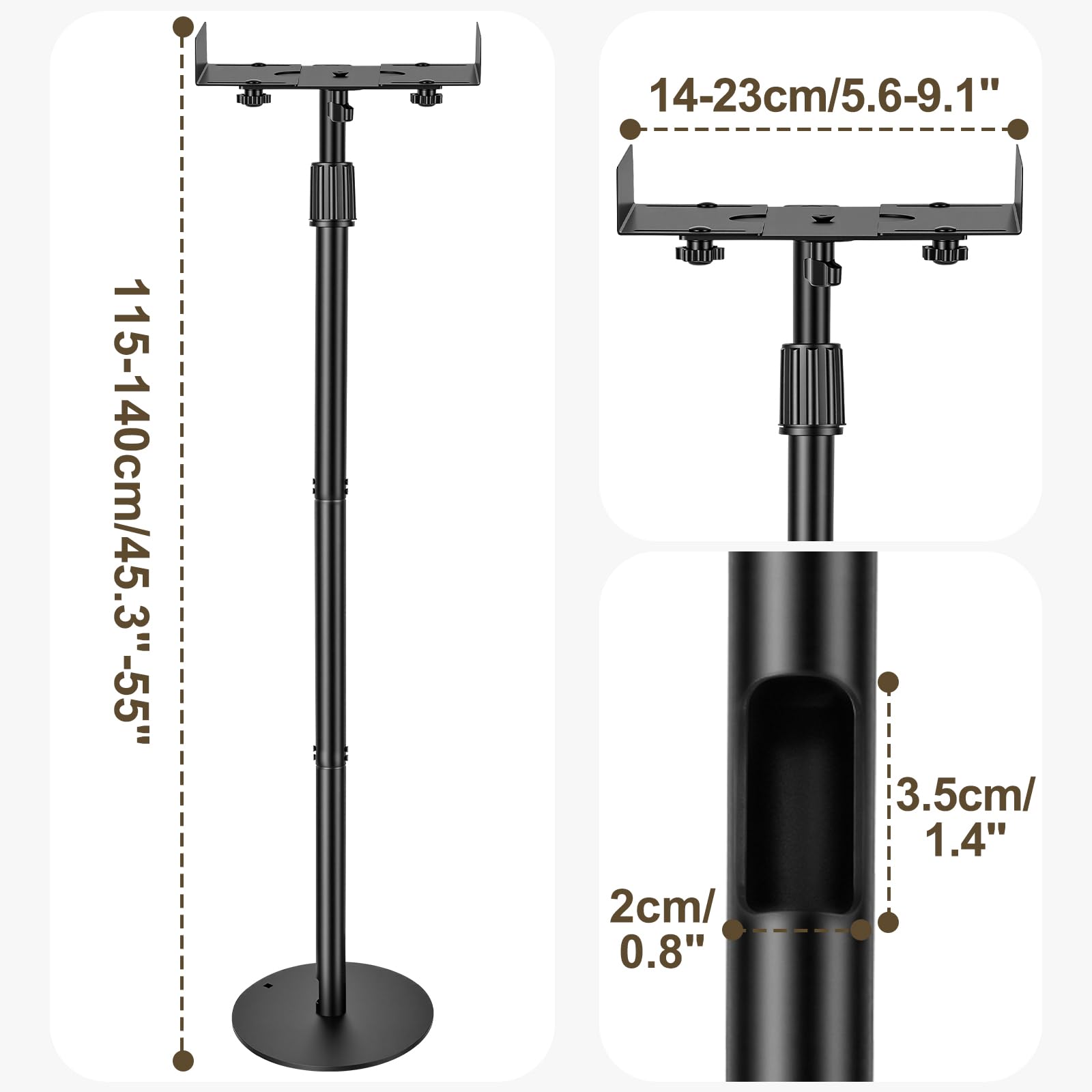 OUUTMEE Lot de 2 Support Enceinte Réglable en 3 Parties, Jusqu'à 10KG
