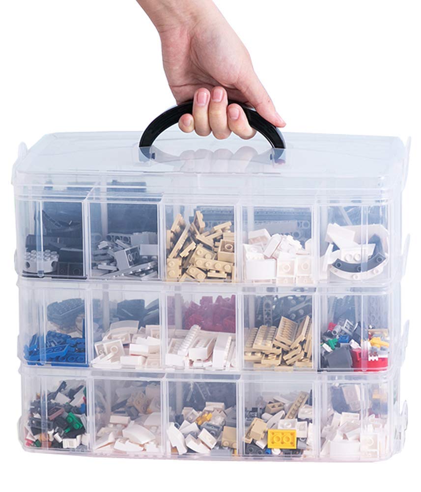 Organiseur de rangement blanc à 3 couches et 30 compartiments en plastique transparent pour bijoux, accessoires d'artisanat, utilisation polyvalente, boîte de rangement avec séparateurs