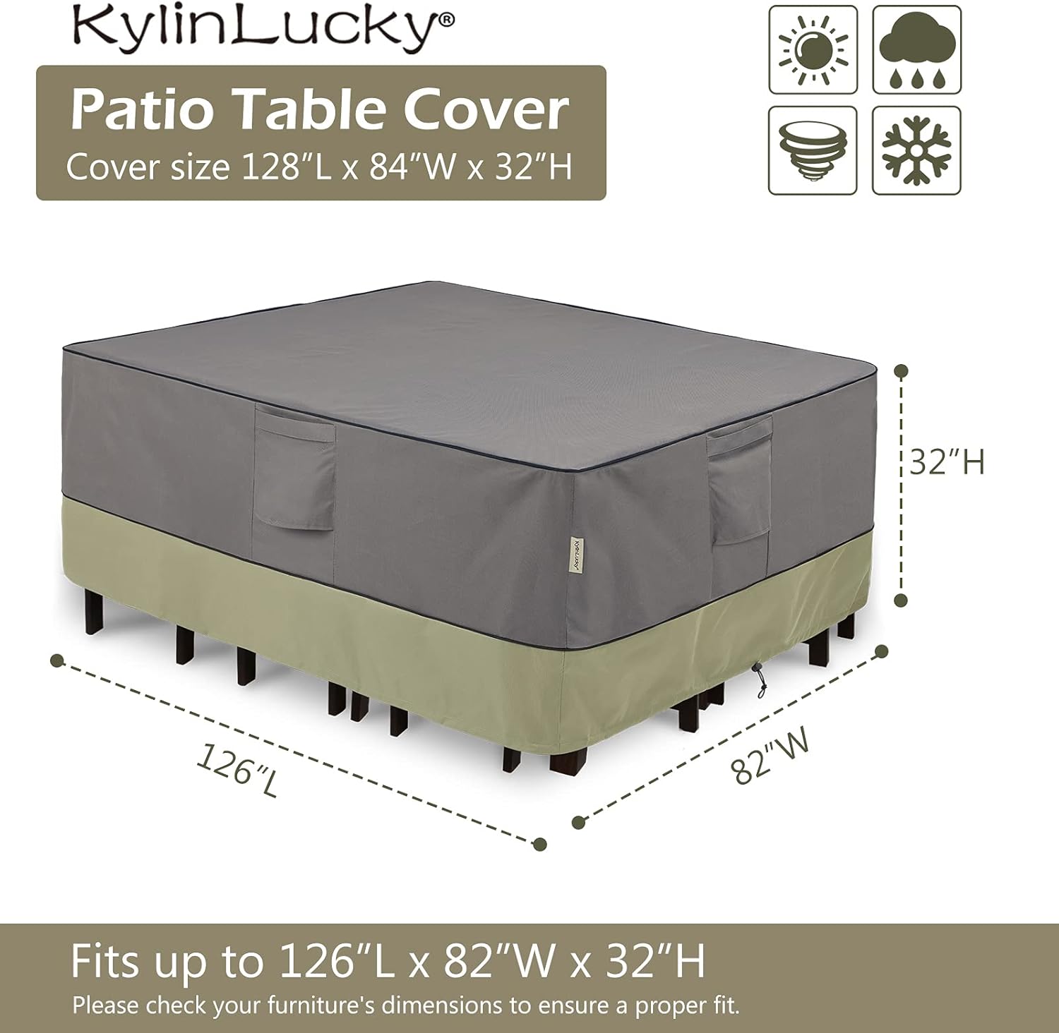 KylinLucky Patio Furniture Covers Waterproof for Table and Chairs, Outdoor Table Set Cover Rectangular - Fits up to 128 x 84 x 32 inches (L x W x H) : Everything Else