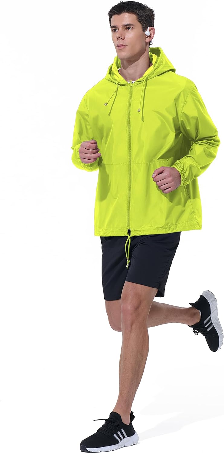Mens Rain Jacket Raincoat Windbreaker Running Waterproof Lightweight Packable with Hood Travel Hiking Cycling - Image 6