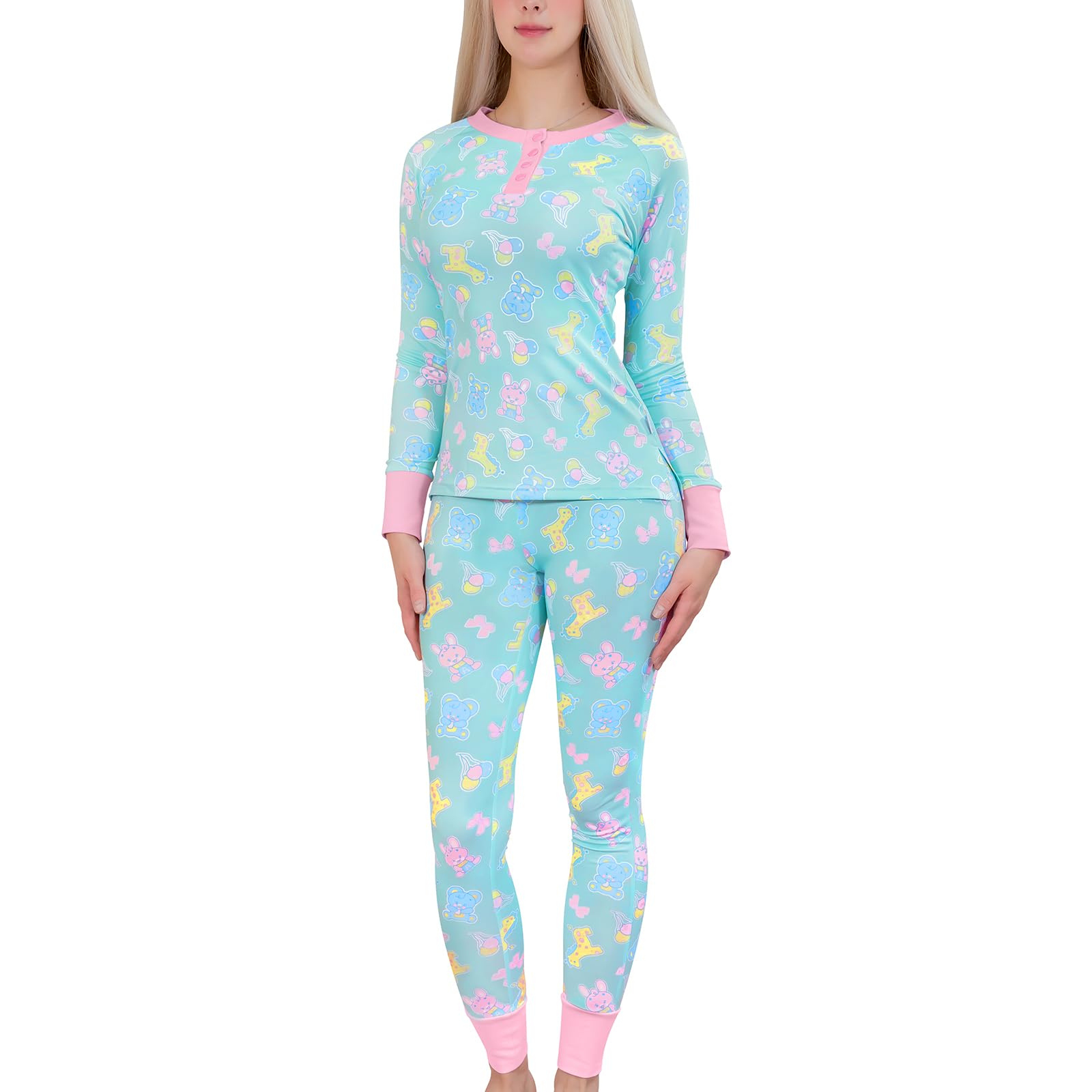 LittleForBig Dos Piezas Set de Pijama de Manga Larga para Mujer - Sedoso Suave, Cómodo Elástico y Transpirable Baby Parade Temática Ropa de Dormir