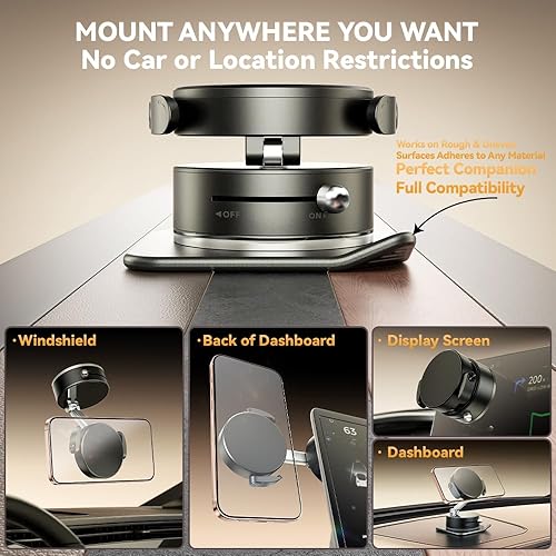 Miniatura 7 de Soporte de teléfono para automóvil, plegable, 2 en 1, con clip y succión magnética al vacío, ajustable en 360 para tablero de instrumentos universal