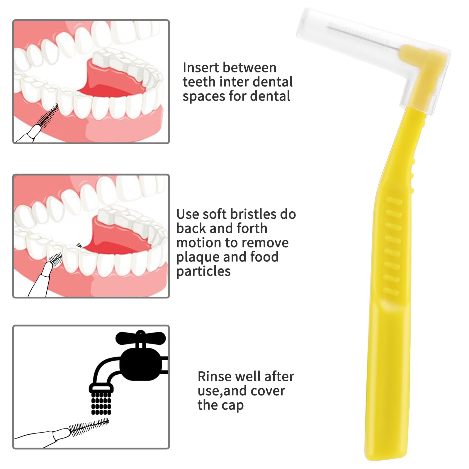 Prasacco Szczoteczki międzyzębowe, szczoteczki dentystyczne do zębów i dziąseł, małe szczoteczki międzyzębowe w kształcie litery L, uniwersalne zęby, kątowe, alternatywne szczotki do czyszczenia zębów