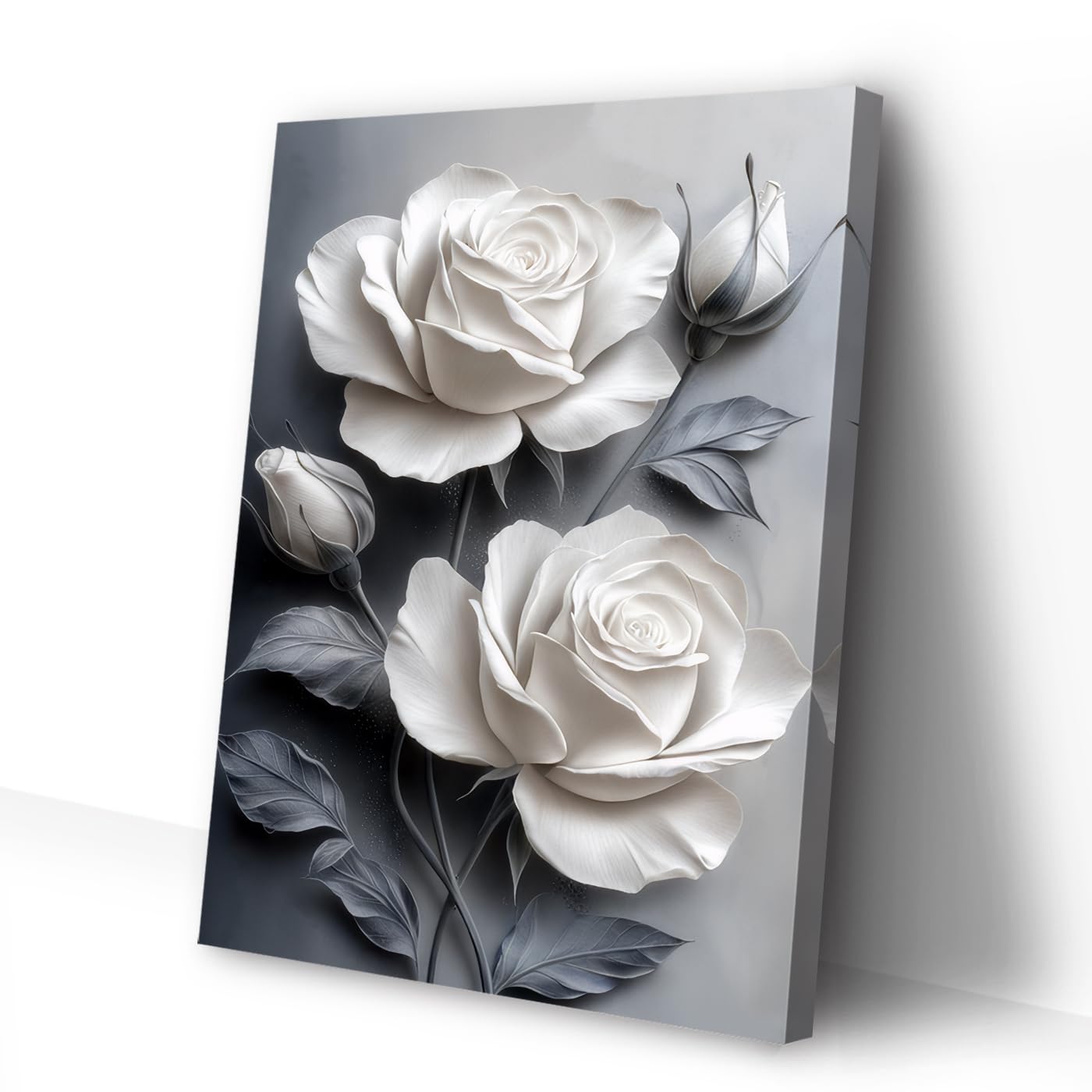 CCWACPP Rose Canvas Wall Art White Flower Pictures Vintage Rose Painting Rustic Floral Prints Flower Artwork Living Room Bedroom Decor Framed (50L x 75W cm)
