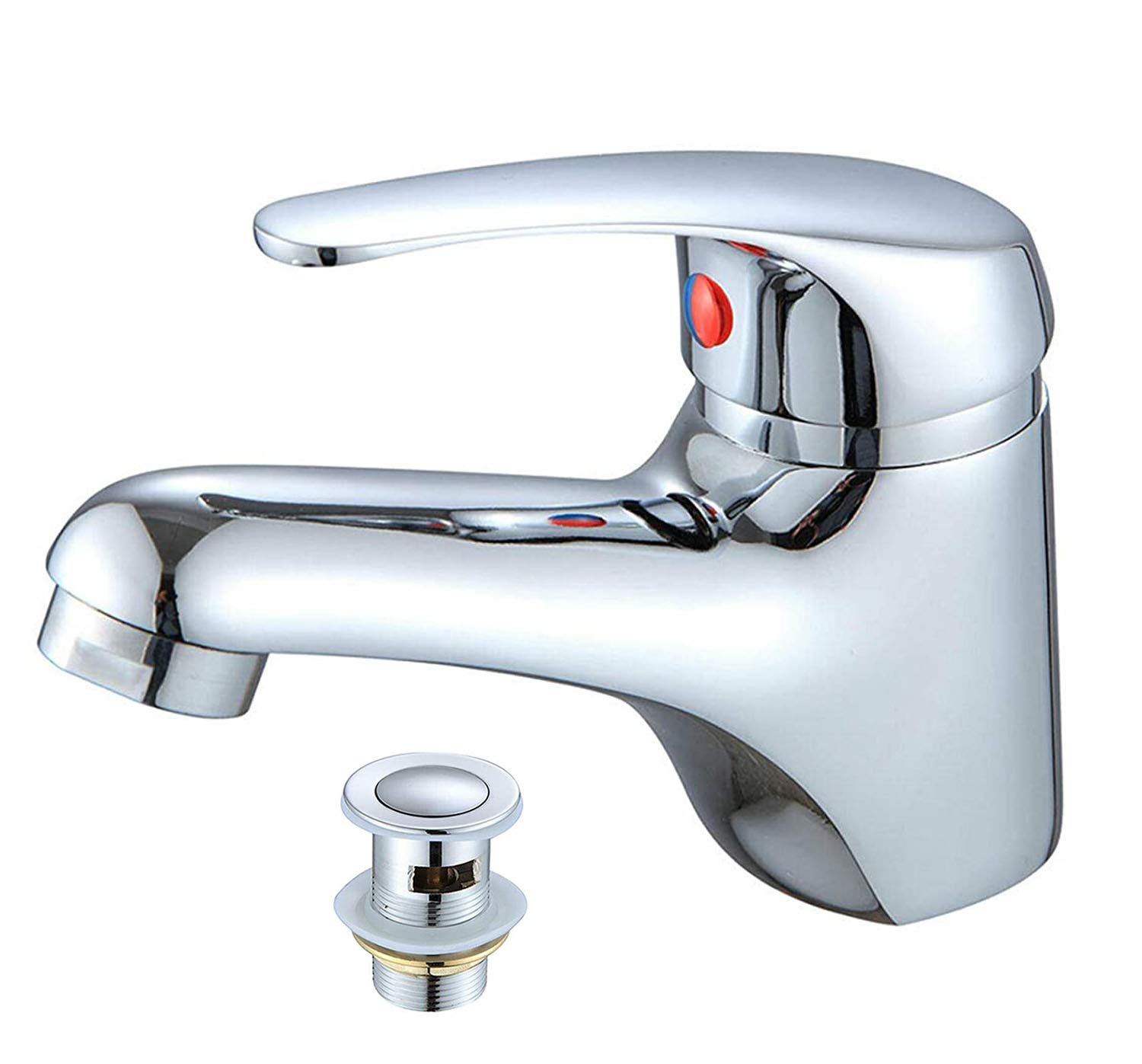 Modern Basin Sink Tap Square Mixer Chrome Monobloc Bathroom Cloakroom With Waste, Bathroom Taps Basin Sink Monobloc Mixer Faucet Cloakroom Tap & Free 730718874487