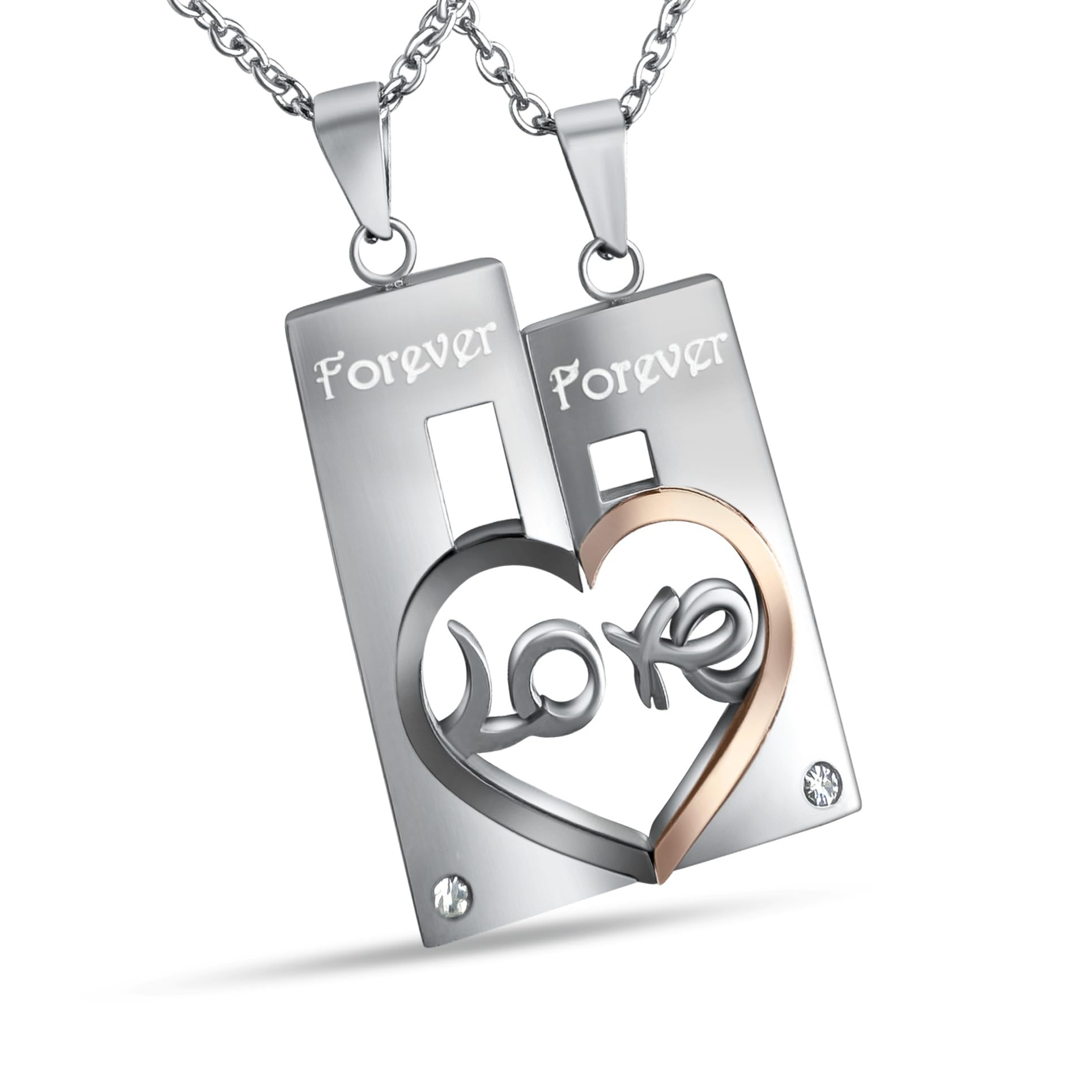 2 Stück Personalisierte Kette mit Gravur Edelstahl 50 cm mit Anhänger Herz mit Datum in silber - Personalisierte Geschenke für Damen Herren Freundin Freund - Partner Halskette Sie Ihn