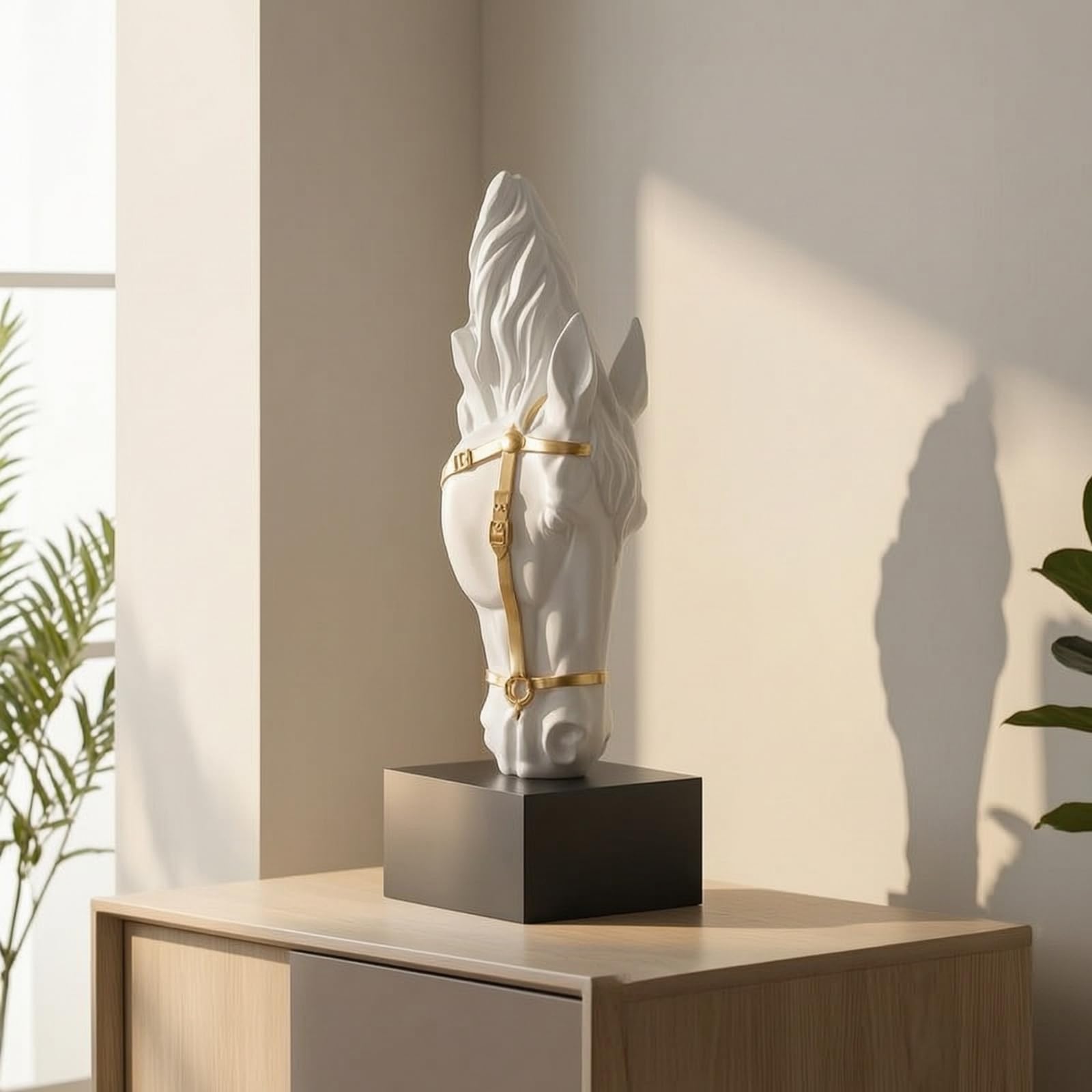 Qianly Statua di Scultura Equina Moderno Busto di Scultura Equina in Resina Astratto Statuetta per Amanti Dei Cavalli, Libreria