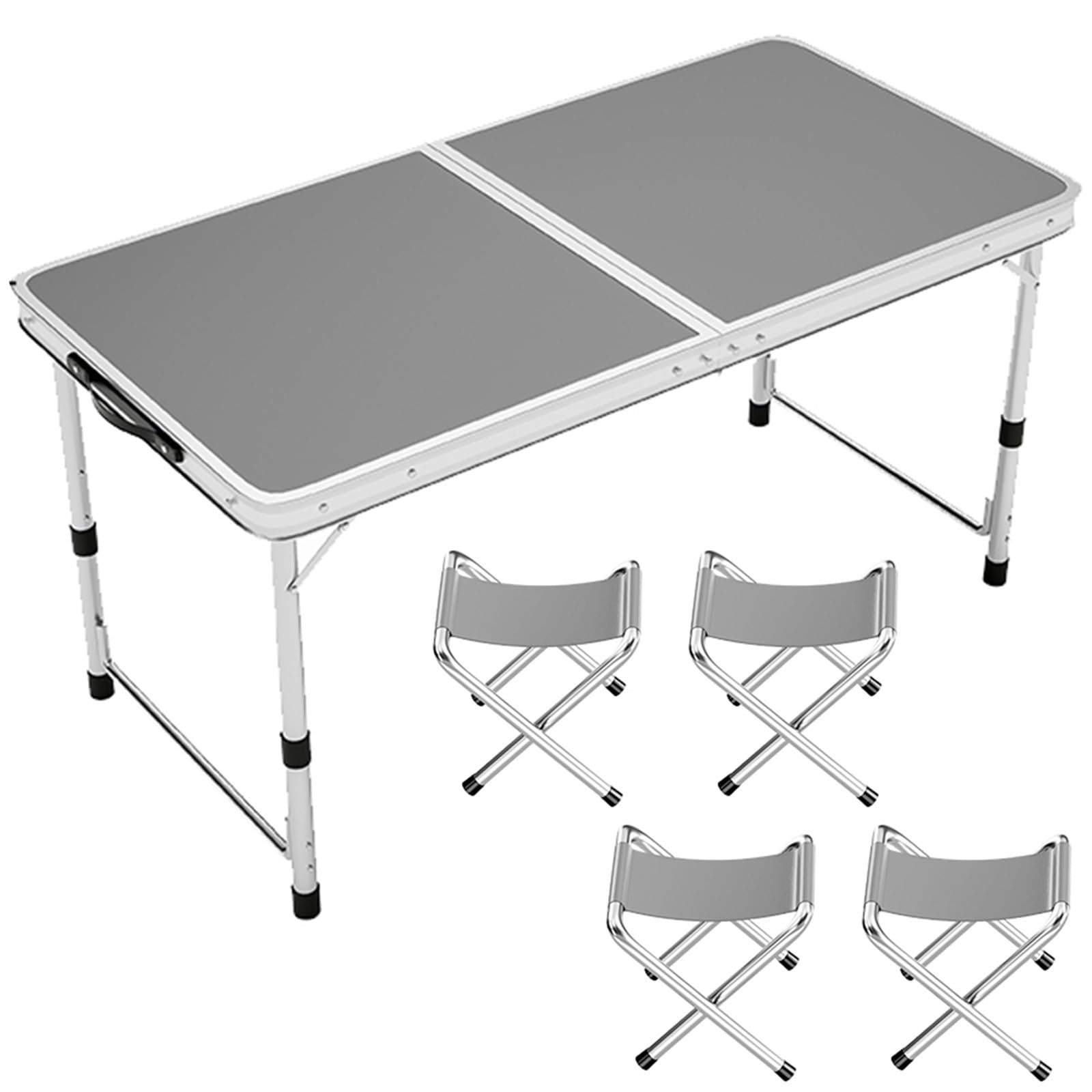 Przenośny aluminiowy składany stół o regulowanej wysokości na zewnątrz kemping piknik ślub biuro przyjęcie - zawiera 2 taborety (120 x 60 cm szary)