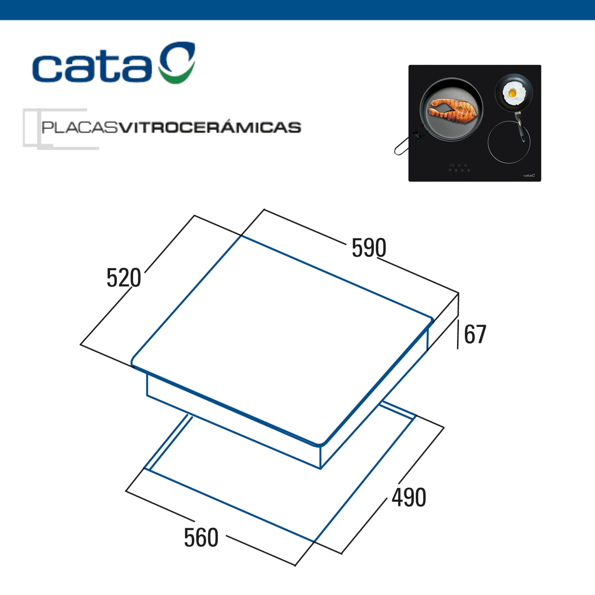 Cata TD 6003 BK model TDN 603 | ceramika szklana, 3 ogniska, 9 stopni szerokości 59 cm | płyta o mocy 5,4 kW, 1800 W, ceramika