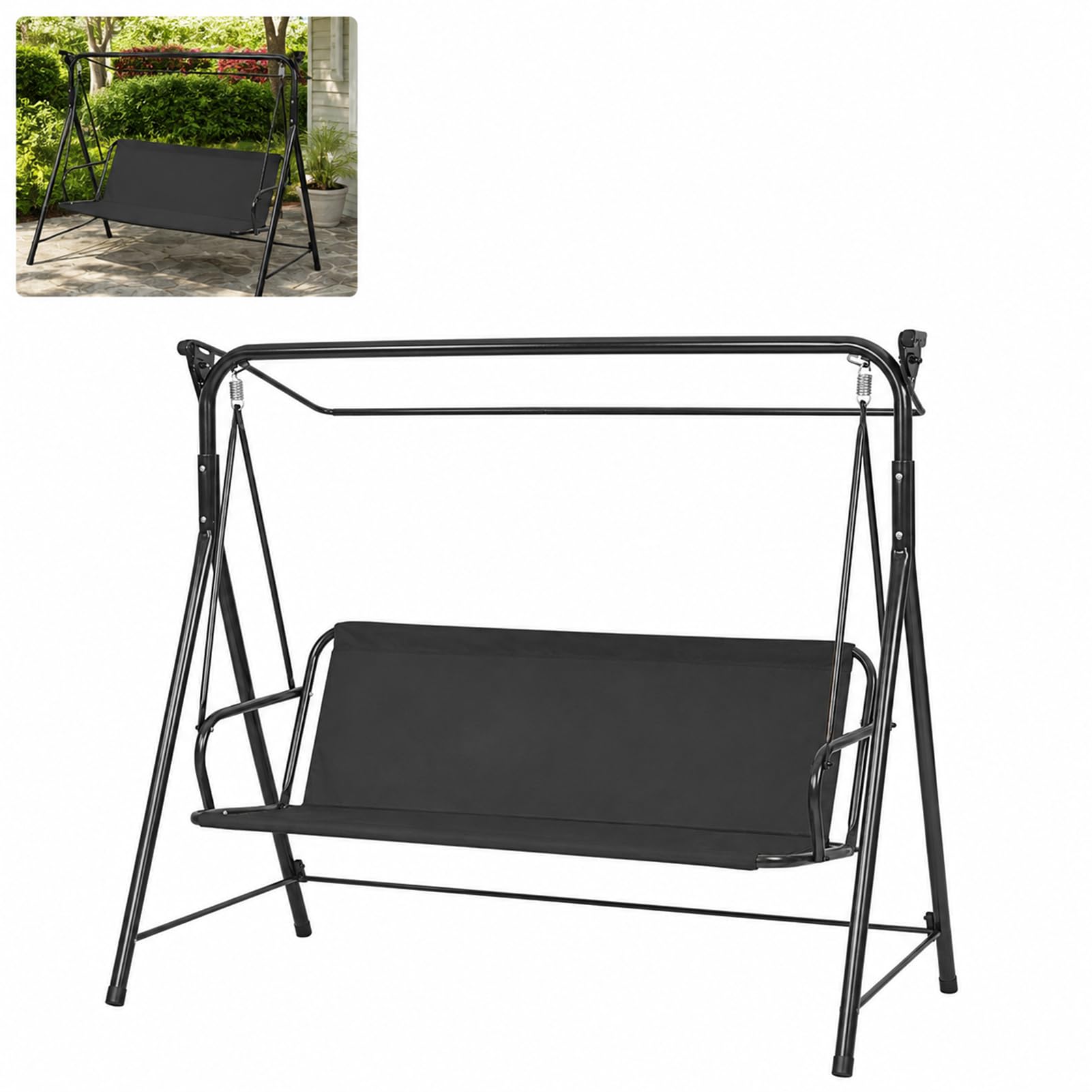 Porch Patio Swing Seat Cover Replacement, 600D Thicken Oxford Waterproof Replacement Fabric for Outdoor Garden Swing 2/3 Seater Chair (144 * 45 * 55cm,black)