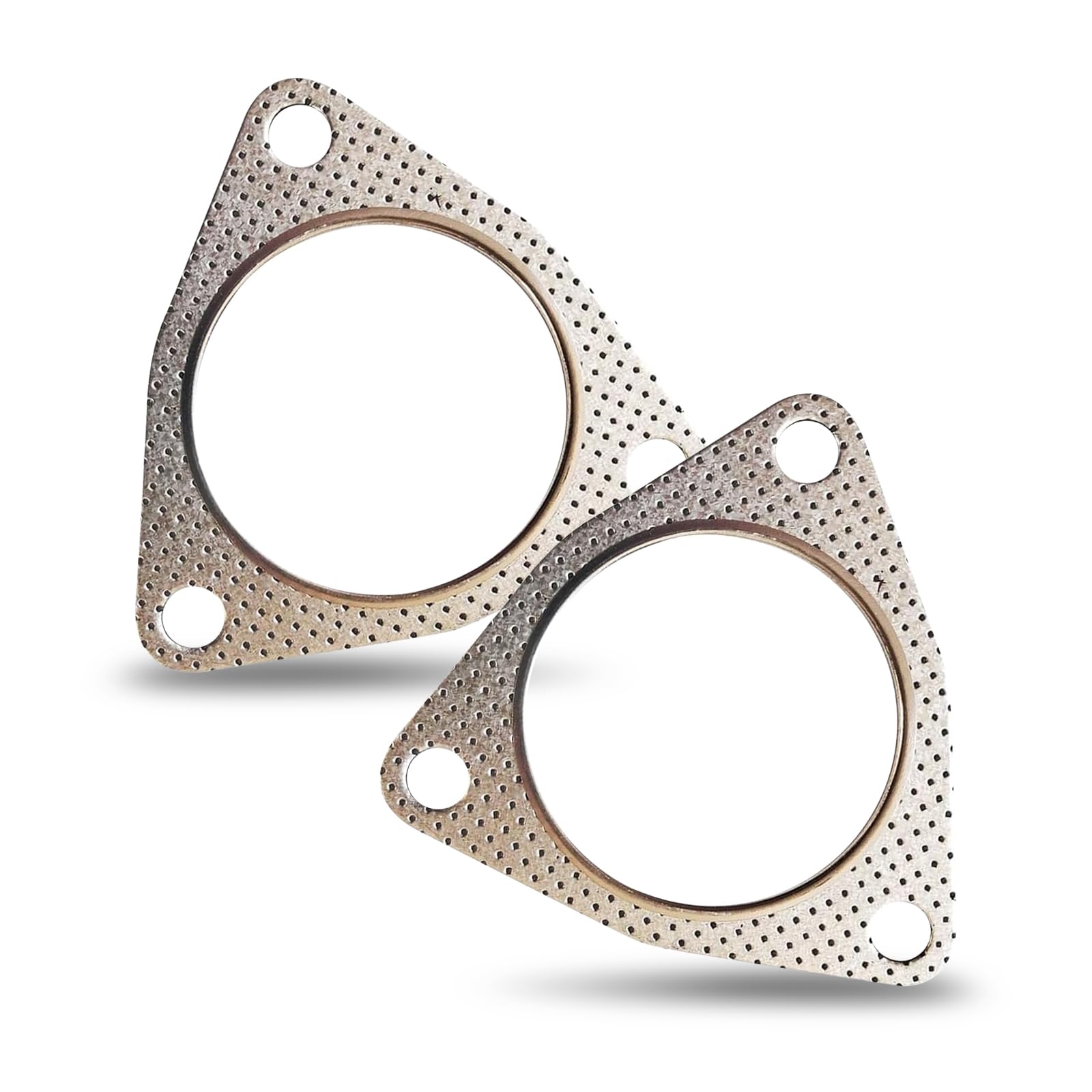 2 PCS Car Exhaust Pipe Interface Gasket, 2.99" ID Thickened Design Metal Three-hole Stable Structure Exhaust Flange Gasket Replacement, Automotive Exhaust Turbo Accessorie for Cars (Silver)