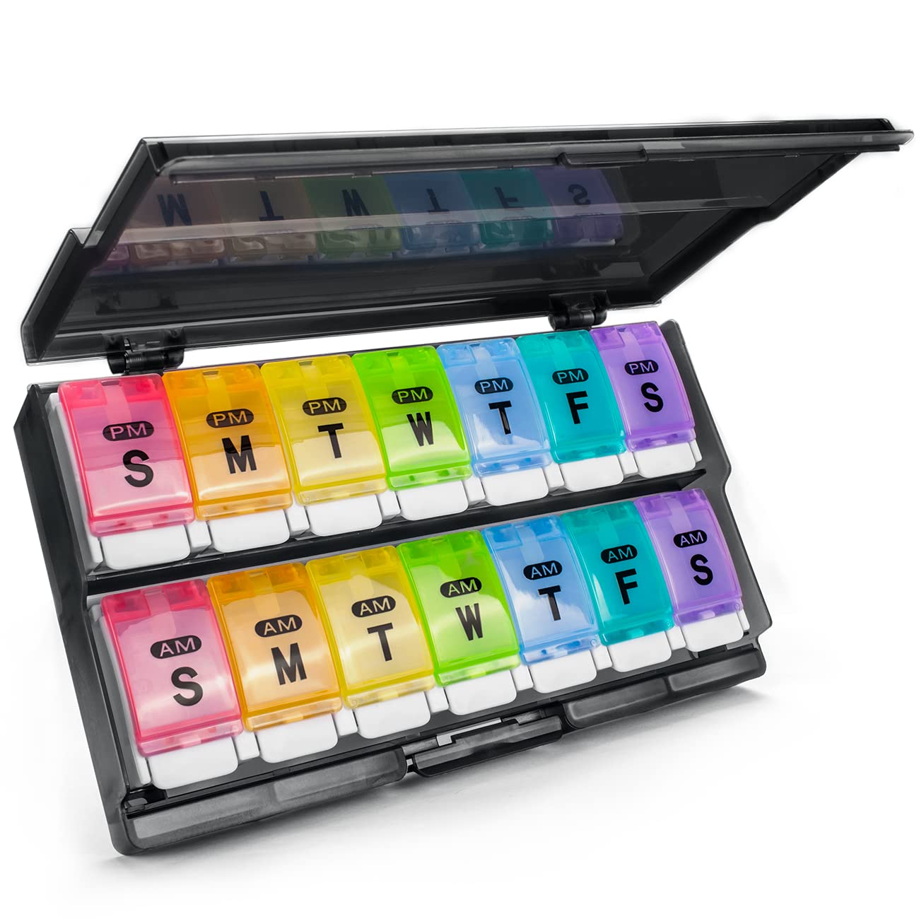 Photo 1 of Extra Large Weekly Pill Organizer 2 Times a Day - Remtise Am/Pm Daily Pill Case Medicine Organizer, Push Button 7 Day Pill Box for Pills/Vitamin/Cod Liver Oil/Supplements (Rainbow)