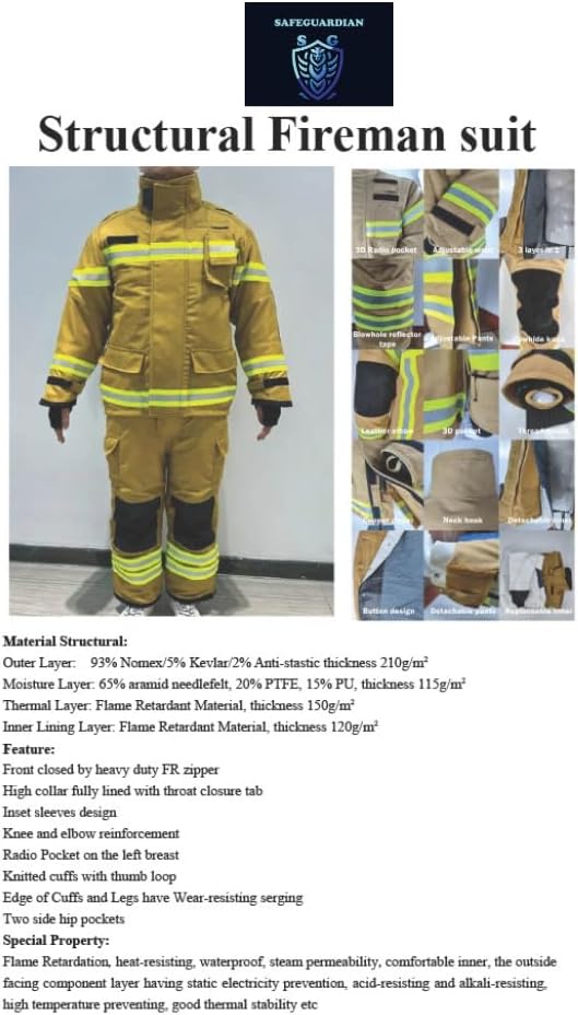 Firefighter Fire Suit - Turnout Gear Jacket & Pants with Overall Straps