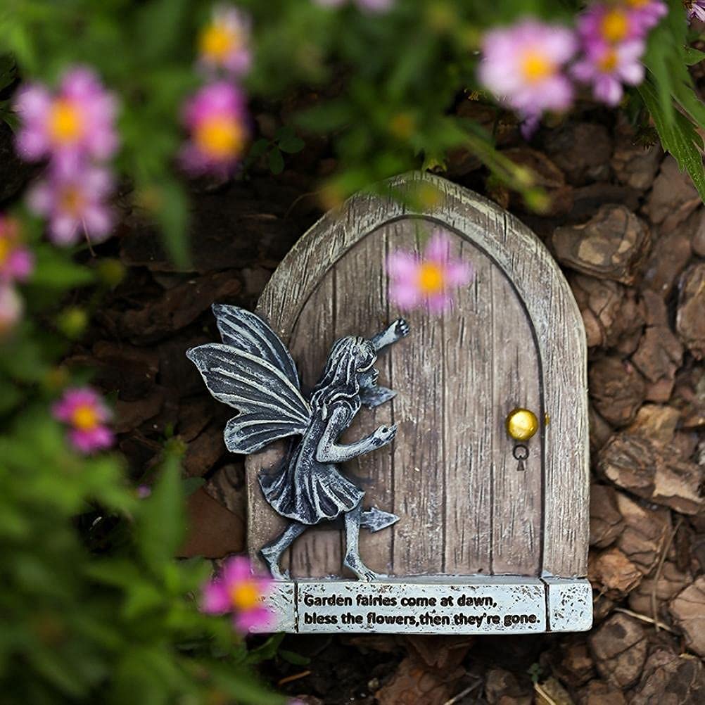 Finestra e porta in miniatura per alberi, scultura giardino artistico, decorazione prato, mini giardino fatato all'aperto