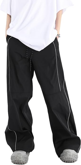 Mens Stripes Track Pants Y2k Baggy Parachute Pants Vintage Wide Leg Drawstring Jogger Pants