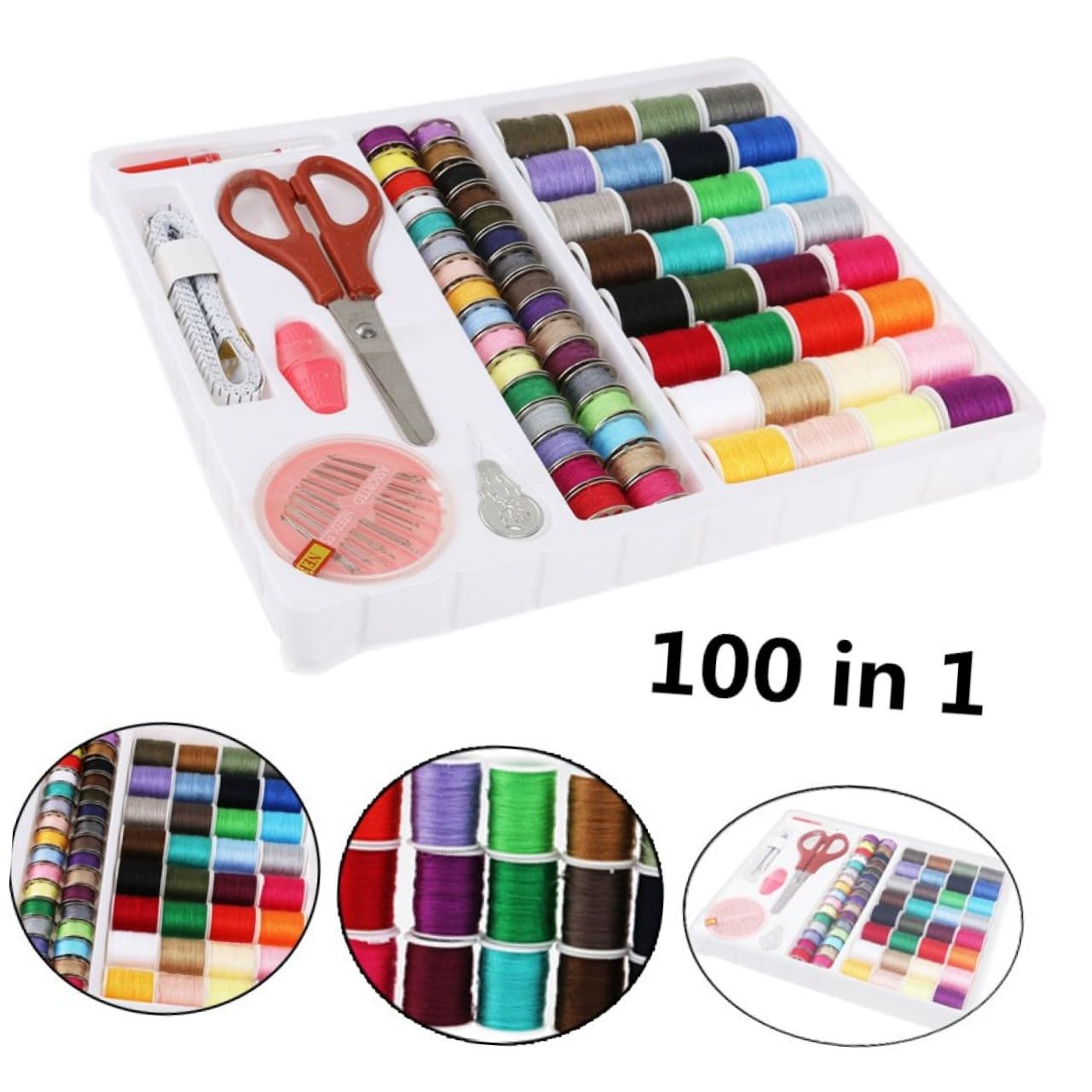ERINGOGO Essential Sewing Machine Supply Kit 100pcs Sewing Kit Thread Needles Scissors More Random