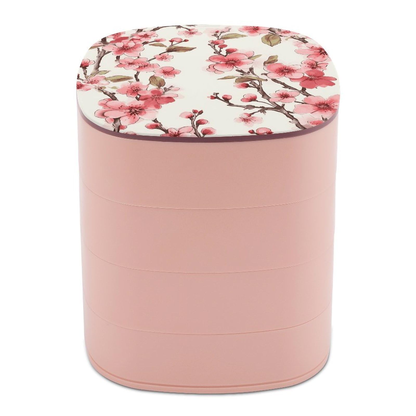 VstaDank Cherry Blossom Jewelry Box with Mirror Travel Small Jewelry Case for Women 4-Layer Rotatable Jewelry Organizer Storage Box Portable Jewelry Storage Case for Rings Earrings