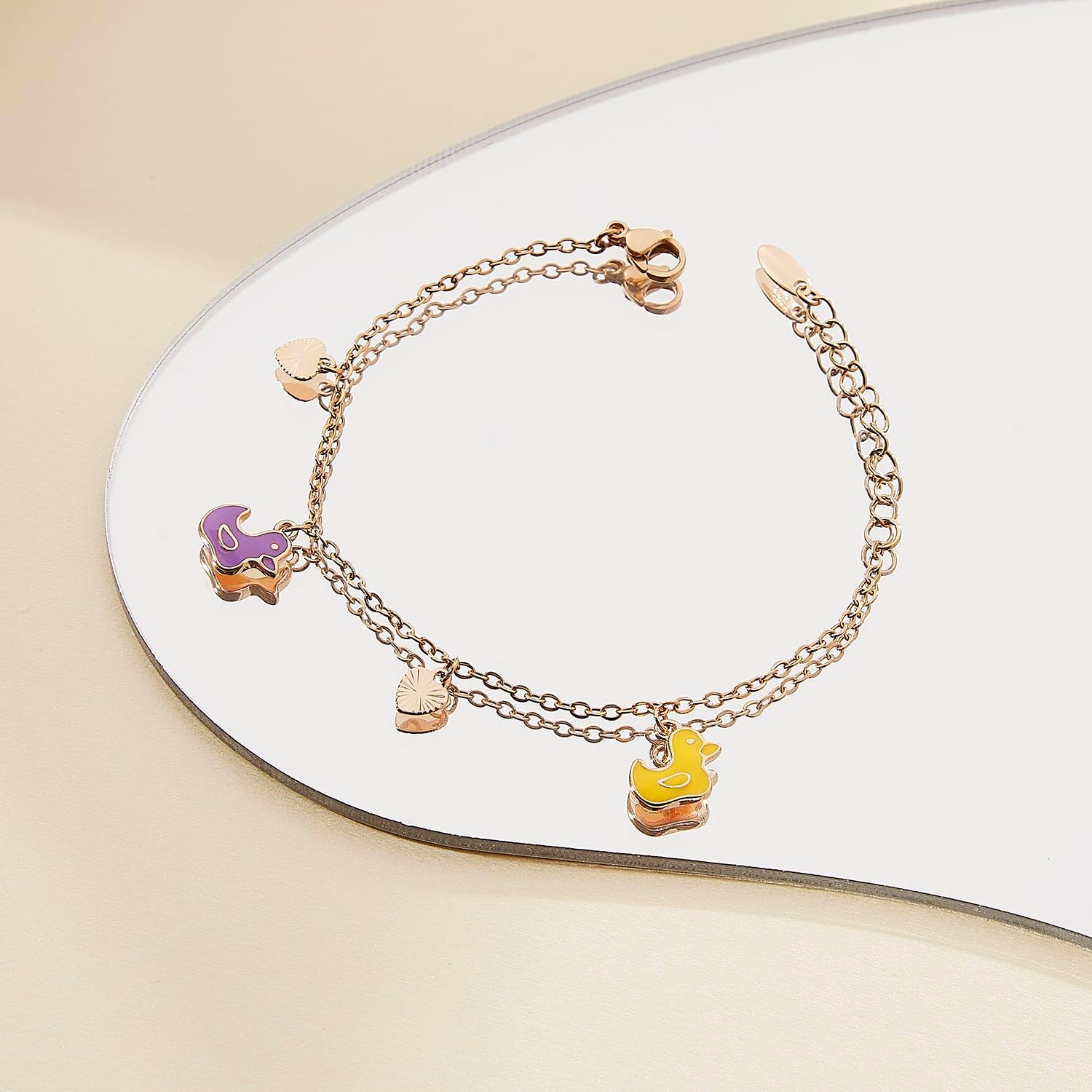 Cute Animal Link Bracelets,14K Gold Plated Duck Bracelets for Teen Girls, Birthday Gifts for Daughter