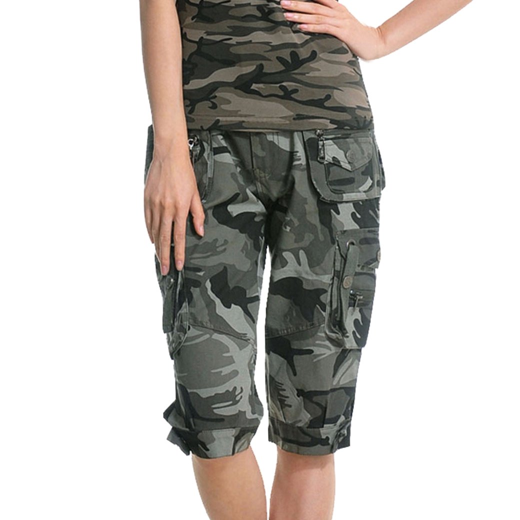 FEOYA Women Youth Cotton Blend Camouflage Camo Printed Short Pants Shorts