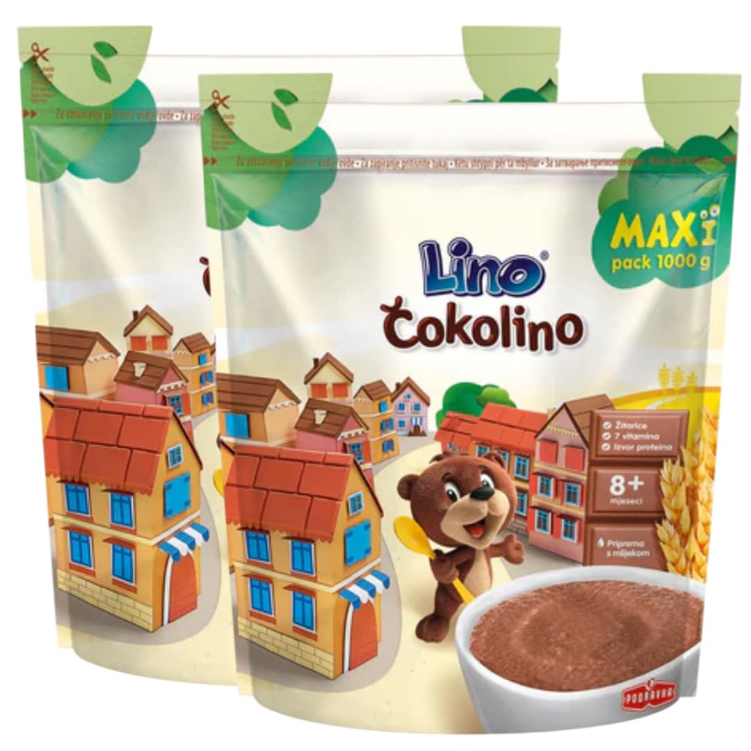 LINO Instant-Weizenbrei mit Kakao – 1 kg Beutel | Für Kleinkinder ab 8 Monaten | Schnell zubereitet, 2 ER