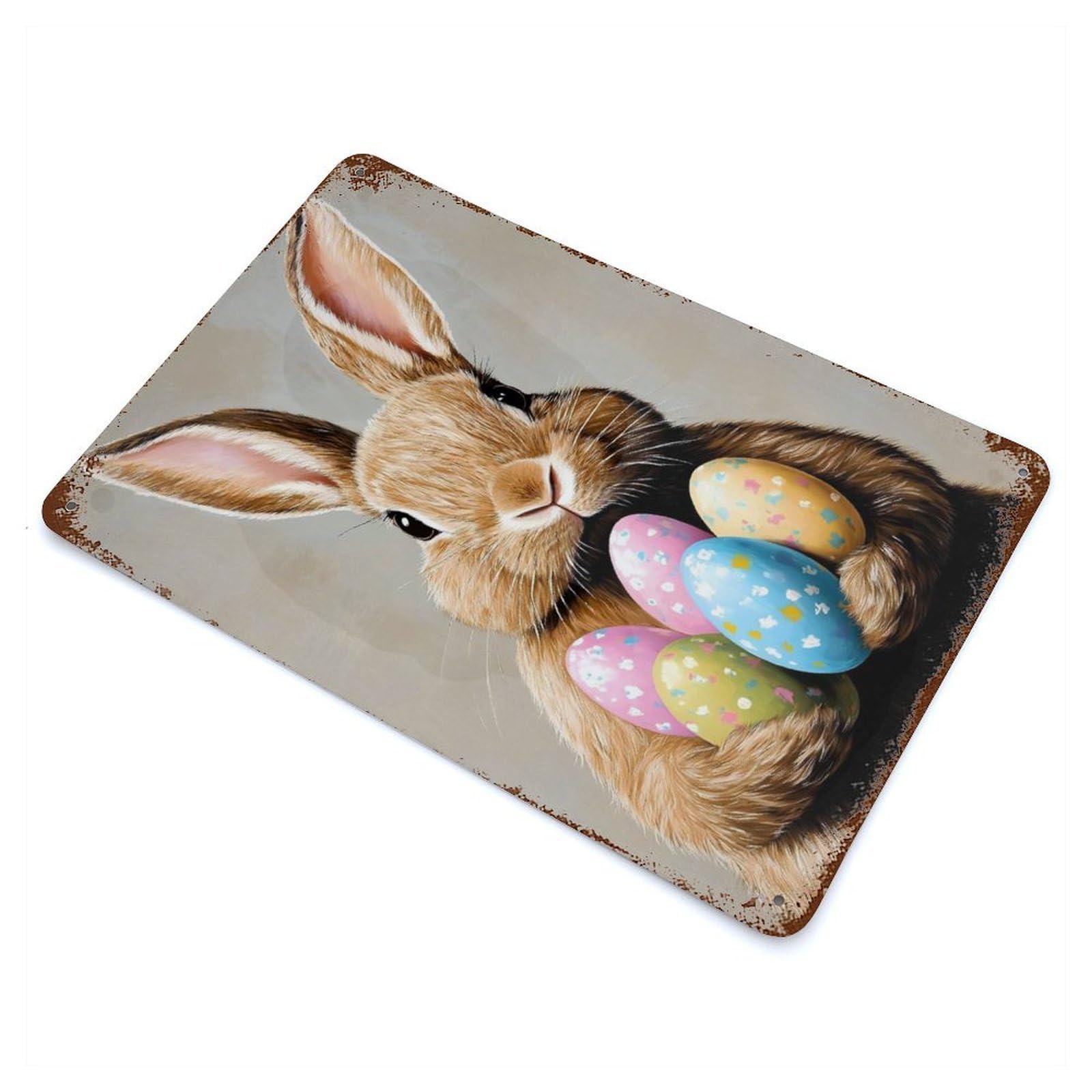 Garage Style Easter Bunny Portrait Weathered Tin Sign 11.8"x7.9", Classic Wall Plaque for Bar And Workshop